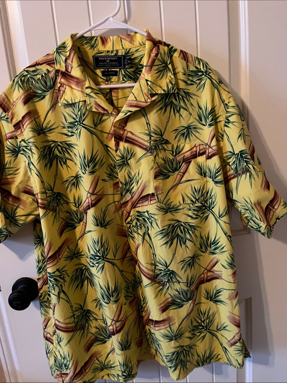 Ralph Lauren Yellow Bamboo-Print Short-Sleeve Button-Down Shirt